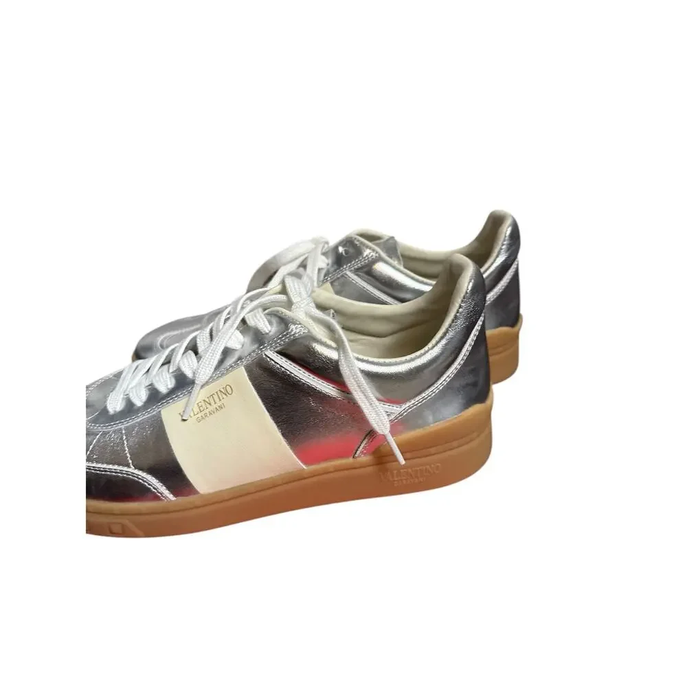Valentino Garavani Upvillage Metallic Silver Low Top Sneakers 10.5